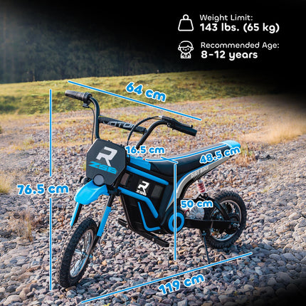 24V Electric Motorbike with Twist Grip Throttle, Music & Horn, 12" Pneumatic Tyres, 16km/h Max Speed - Blue