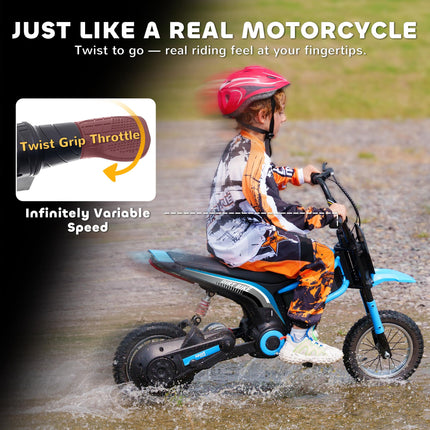 24V Electric Motorbike with Twist Grip Throttle, Music & Horn, 12" Pneumatic Tyres, 16km/h Max Speed - Blue