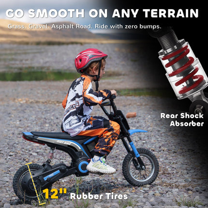 24V Electric Motorbike with Twist Grip Throttle, Music & Horn, 12" Pneumatic Tyres, 16km/h Max Speed - Blue
