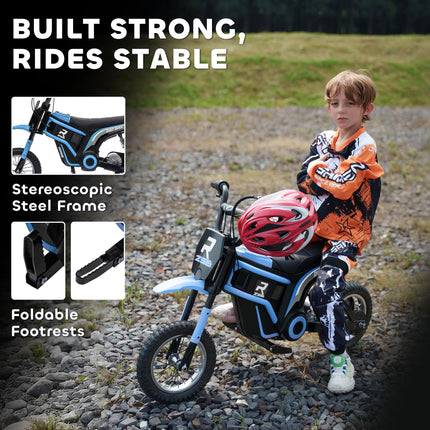 24V Electric Motorbike with Twist Grip Throttle, Music & Horn, 12" Pneumatic Tyres, 16km/h Max Speed - Blue
