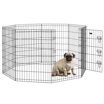 8 Panel DIY Dog Pen with Door 91cm High for Small Animals Indoor Outdoor - Black