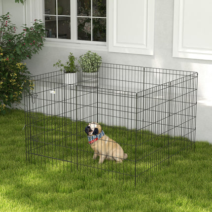 8 Panel DIY Dog Pen with Door 91cm High for Small Animals Indoor Outdoor - Black