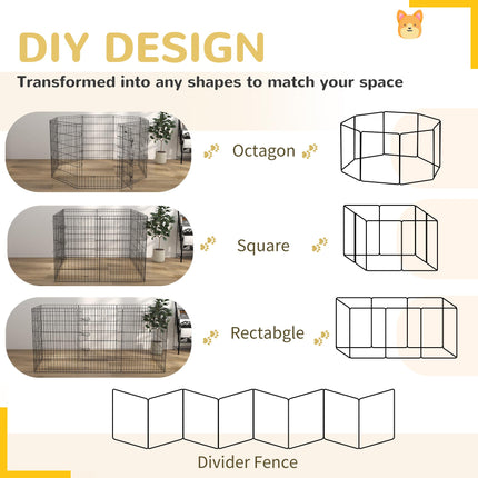 8 Panel DIY Dog Pen with Door 91cm High for Small Animals Indoor Outdoor - Black