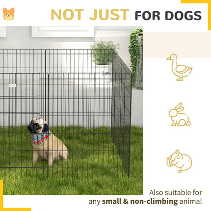 8 Panel DIY Dog Pen with Door 91cm High for Small Animals Indoor Outdoor - Black
