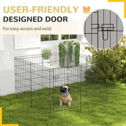 8 Panel DIY Dog Pen with Door 91cm High for Small Animals Indoor Outdoor - Black