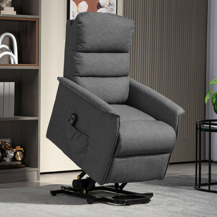 Electric Power Lift Recliner Chair with Footrest and Remote Control - Dark Grey Linen Look