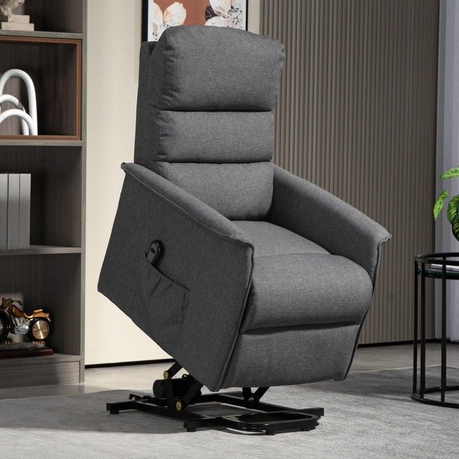 Electric Power Lift Recliner Chair with Footrest and Remote Control - Dark Grey Linen Look
