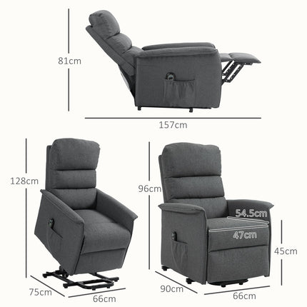 Electric Power Lift Recliner Chair with Footrest and Remote Control - Dark Grey Linen Look
