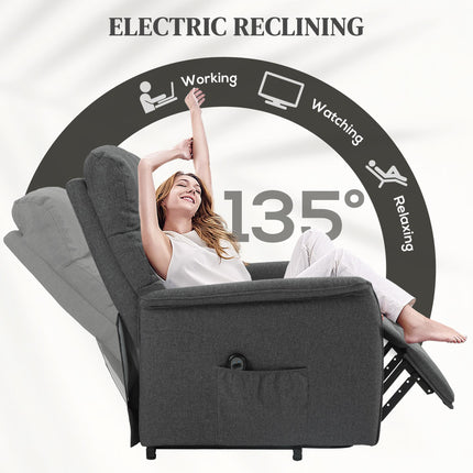 Electric Power Lift Recliner Chair with Footrest and Remote Control - Dark Grey Linen Look