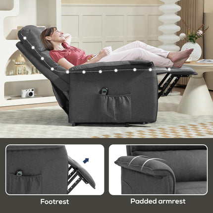 Electric Power Lift Recliner Chair with Footrest and Remote Control - Dark Grey Linen Look