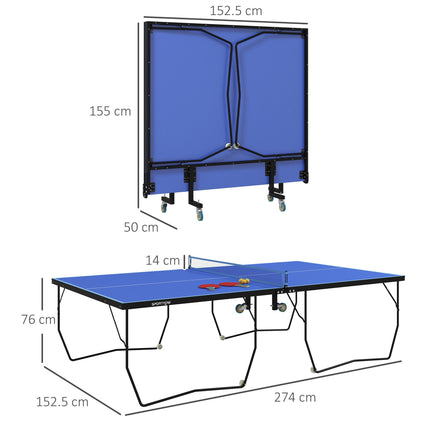 9FT Folding Table Tennis Table with 8 Wheels for Indoor Use - Blue