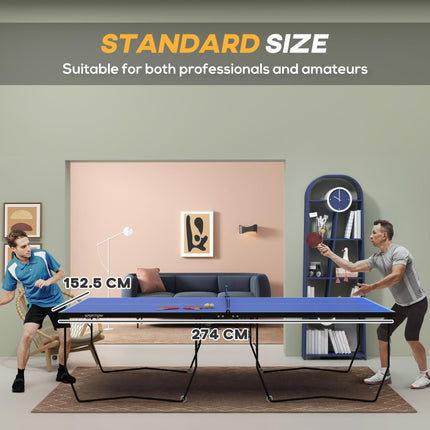 9FT Folding Table Tennis Table with 8 Wheels for Indoor Use - Blue