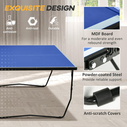 9FT Folding Table Tennis Table with 8 Wheels for Indoor Use - Blue