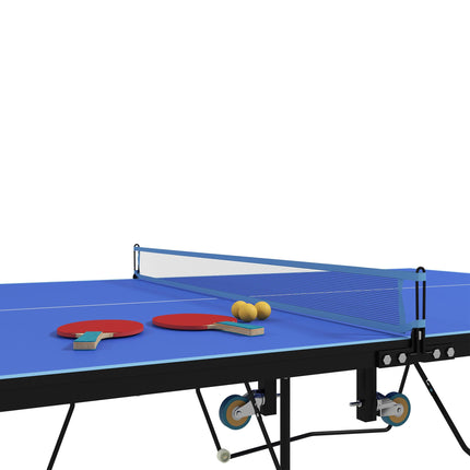 9FT Folding Table Tennis Table with 8 Wheels for Indoor Use - Blue