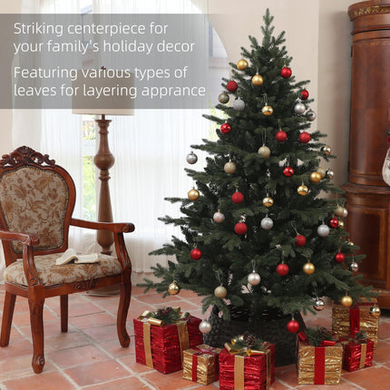 6ft Artificial Spruce Christmas Tree with 1696 Branch Tips and Foldable Steel Base - Green