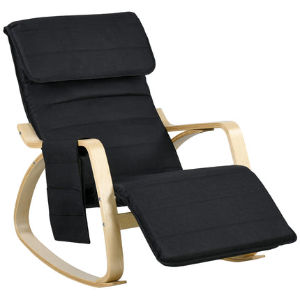 Rocking Lounge Chair Recliner with Adjustable Footrest, Side Pocket & Pillow - Black