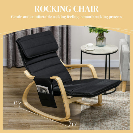 Rocking Lounge Chair Recliner with Adjustable Footrest, Side Pocket & Pillow - Black