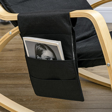 Rocking Lounge Chair Recliner with Adjustable Footrest, Side Pocket & Pillow - Black