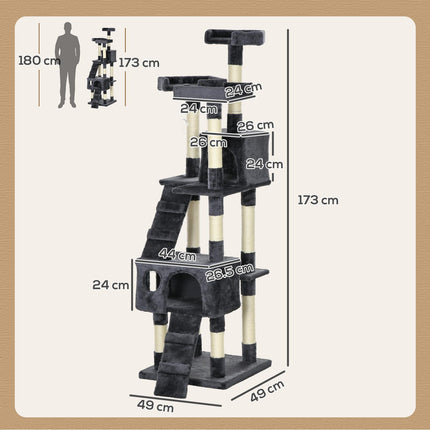 Cat Tree Scratching House Activity Play Centre - Charcoal Grey