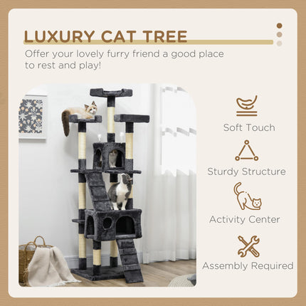 Cat Tree Scratching House Activity Play Centre - Charcoal Grey