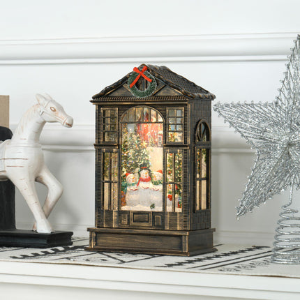 Christmas Snow Globe Lantern with Lights, Musical Snow Globe with Swirling Glitt