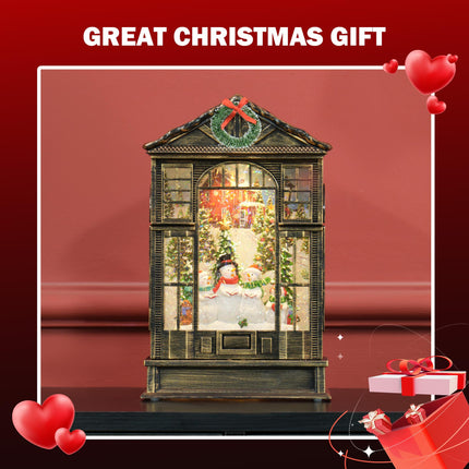 Christmas Snow Globe Lantern with Lights, Musical Snow Globe with Swirling Glitt