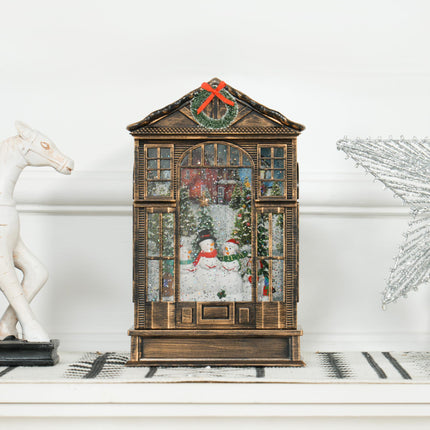 Christmas Snow Globe Lantern with Lights, Musical Snow Globe with Swirling Glitt