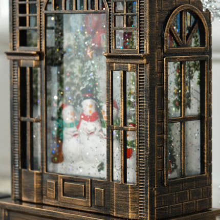 Christmas Snow Globe Lantern with Lights, Musical Snow Globe with Swirling Glitt