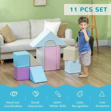 11-Piece Kids Soft Play Foam Blocks Set for Climb and Crawl - Blue