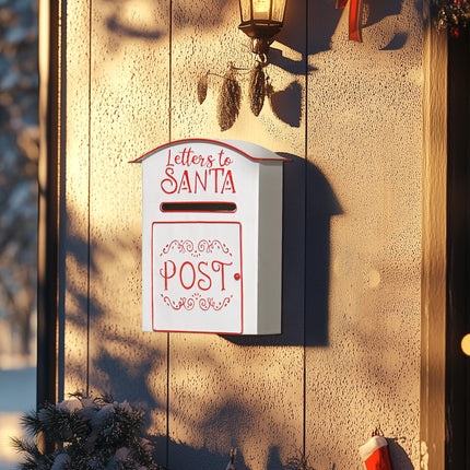 Christmas Post Box Wall Mounted Letters to Santa Mailbox Christmas Decoration for Indoor and Outdoor - White