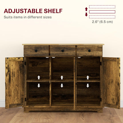 Sideboard with Rubberwood Top and Adjustable Shelves for Dining Room, Kitchen - Rustic Brown