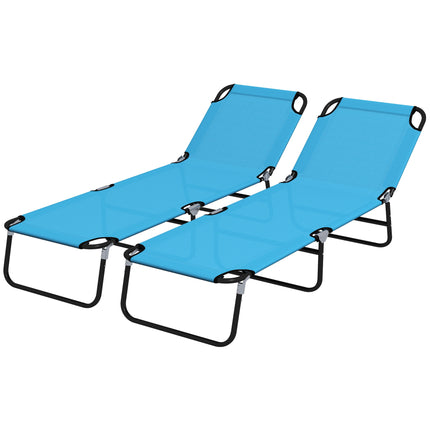 Set of 2 Foldable Outdoor Sun Loungers with 5-Position Adjustable Backrest - Sky Blue
