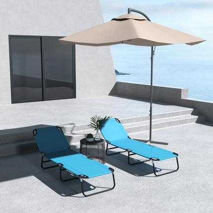 Set of 2 Foldable Outdoor Sun Loungers with 5-Position Adjustable Backrest - Sky Blue