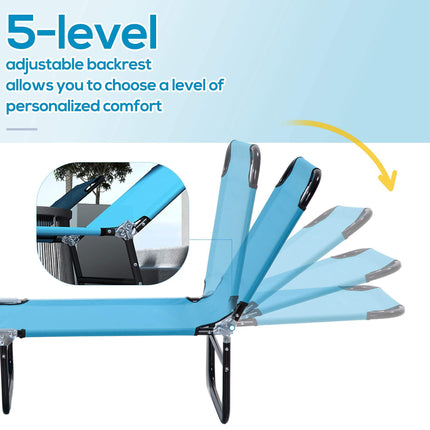 Set of 2 Foldable Outdoor Sun Loungers with 5-Position Adjustable Backrest - Sky Blue