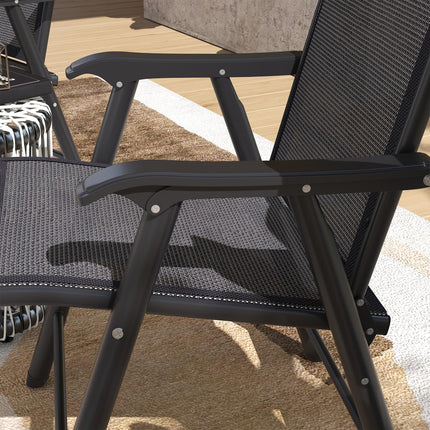 Set of 4 Folding Garden Chairs, Metal Frame Garden Chairs Outdoor Patio Park Din