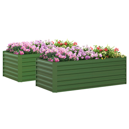 Set of 2 Galvanised Steel Raised Garden Beds 180x90x59 cm with Reinforced Rods - Green