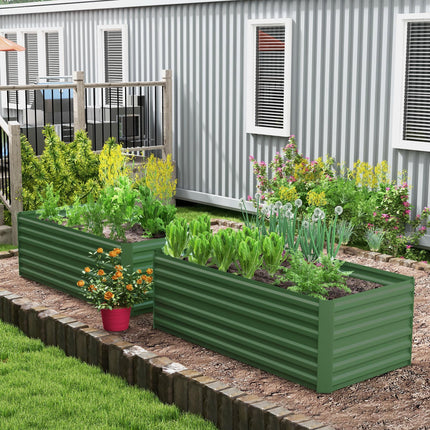 Set of 2 Galvanised Steel Raised Garden Beds 180x90x59 cm with Reinforced Rods - Green