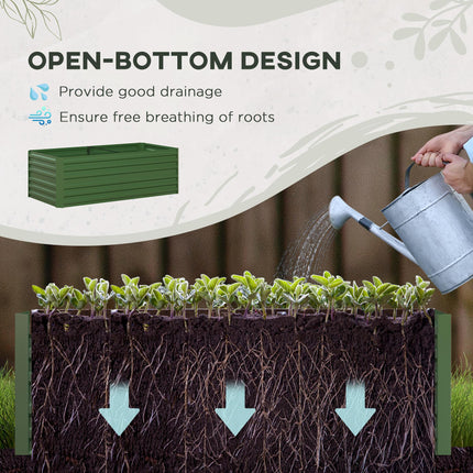 Set of 2 Galvanised Steel Raised Garden Beds 180x90x59 cm with Reinforced Rods - Green