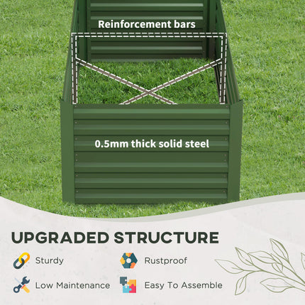 Set of 2 Galvanised Steel Raised Garden Beds 180x90x59 cm with Reinforced Rods - Green