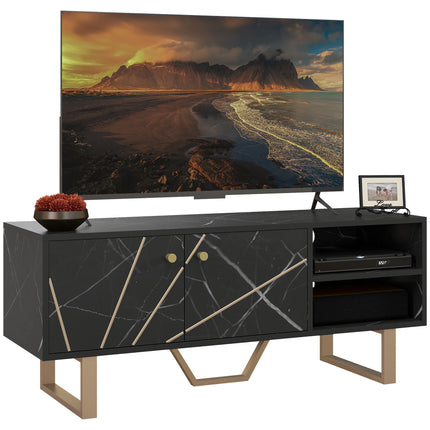 TV Stand Cabinet for TVs up to 50 Inches with Storage Shelves and Cupboard - Black Marble Tone