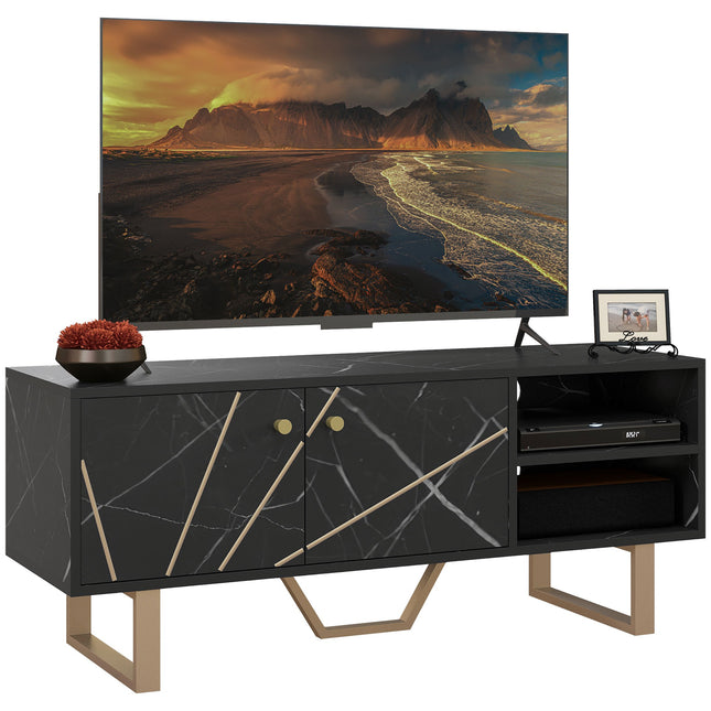 TV Stand Cabinet for TVs up to 50 Inches with Storage Shelves and Cupboard - Black Marble Tone