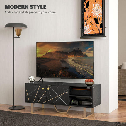 TV Stand Cabinet for TVs up to 50 Inches with Storage Shelves and Cupboard - Black Marble Tone