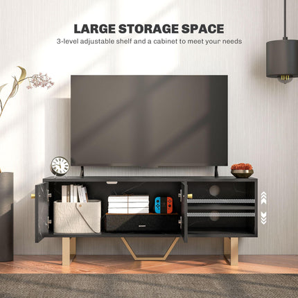 TV Stand Cabinet for TVs up to 50 Inches with Storage Shelves and Cupboard - Black Marble Tone