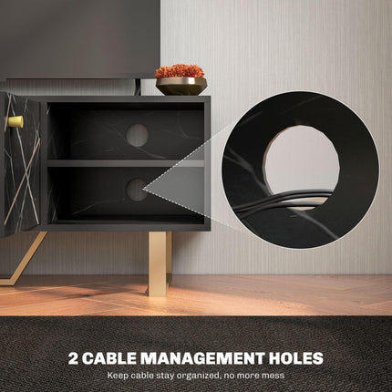 TV Stand Cabinet for TVs up to 50 Inches with Storage Shelves and Cupboard - Black Marble Tone