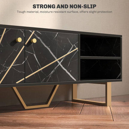 TV Stand Cabinet for TVs up to 50 Inches with Storage Shelves and Cupboard - Black Marble Tone