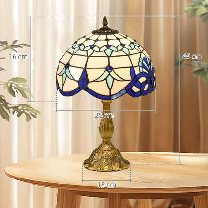 Handmade Antique Stained Glass Table Lamp for Bedroom & Living Room - Blue