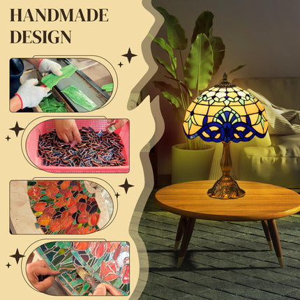 Handmade Antique Stained Glass Table Lamp for Bedroom & Living Room - Blue