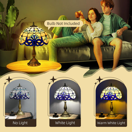 Handmade Antique Stained Glass Table Lamp for Bedroom & Living Room - Blue