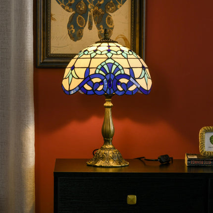 Handmade Antique Stained Glass Table Lamp for Bedroom & Living Room - Blue