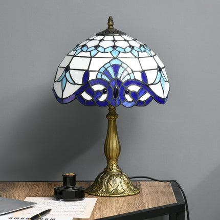 Handmade Antique Stained Glass Table Lamp for Bedroom & Living Room - Blue